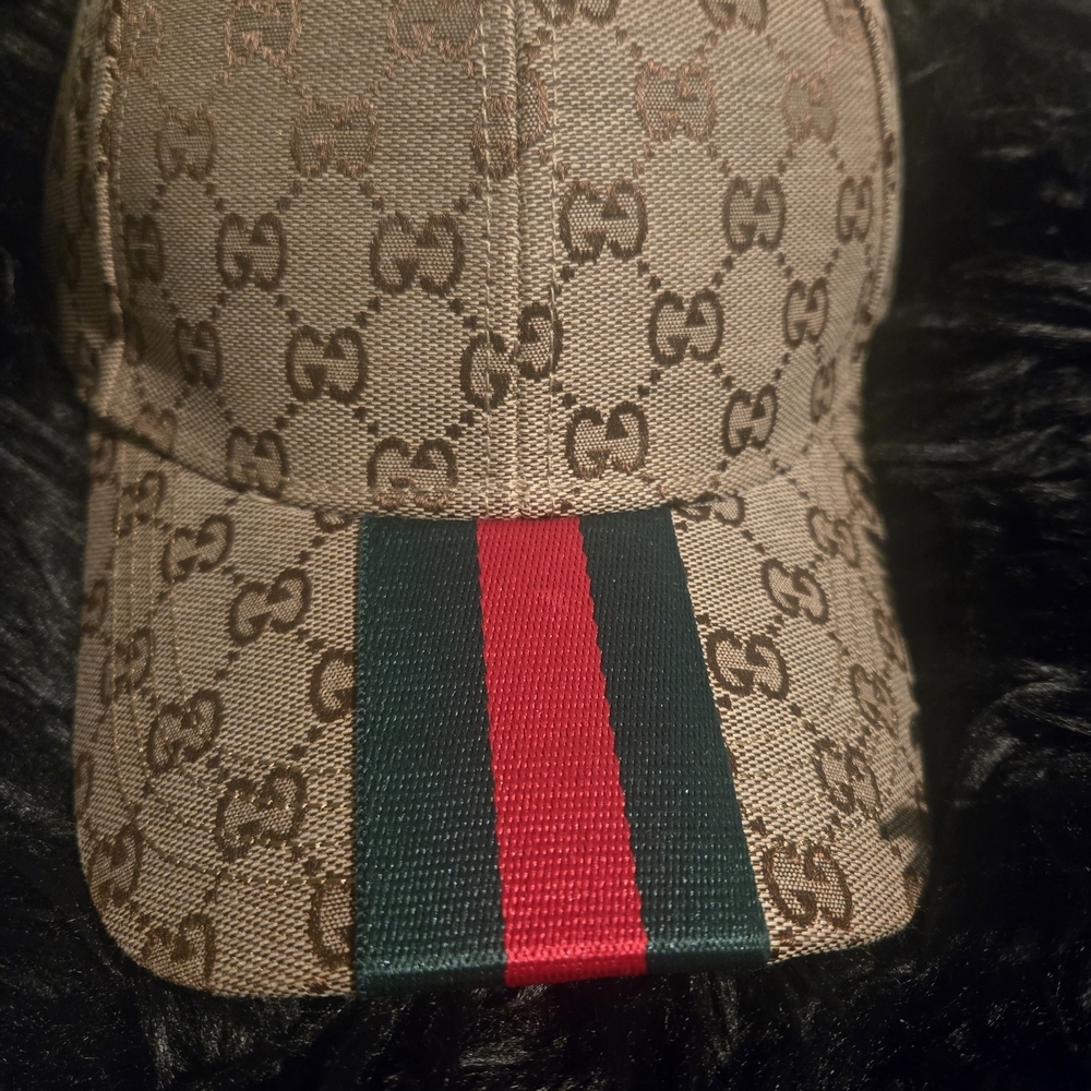 Gucci Brown GG Monogram Cap with Green and Red Stripe